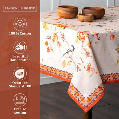 Maison d' Hermine Table Cloth Square Table 100% Cotton 60 x 60 Inches Fall Tablecloth Reusable Everyday Use for Thanksgiving Christmas Decorations Dining Farmhouse Party (Kelim - Prairie)
