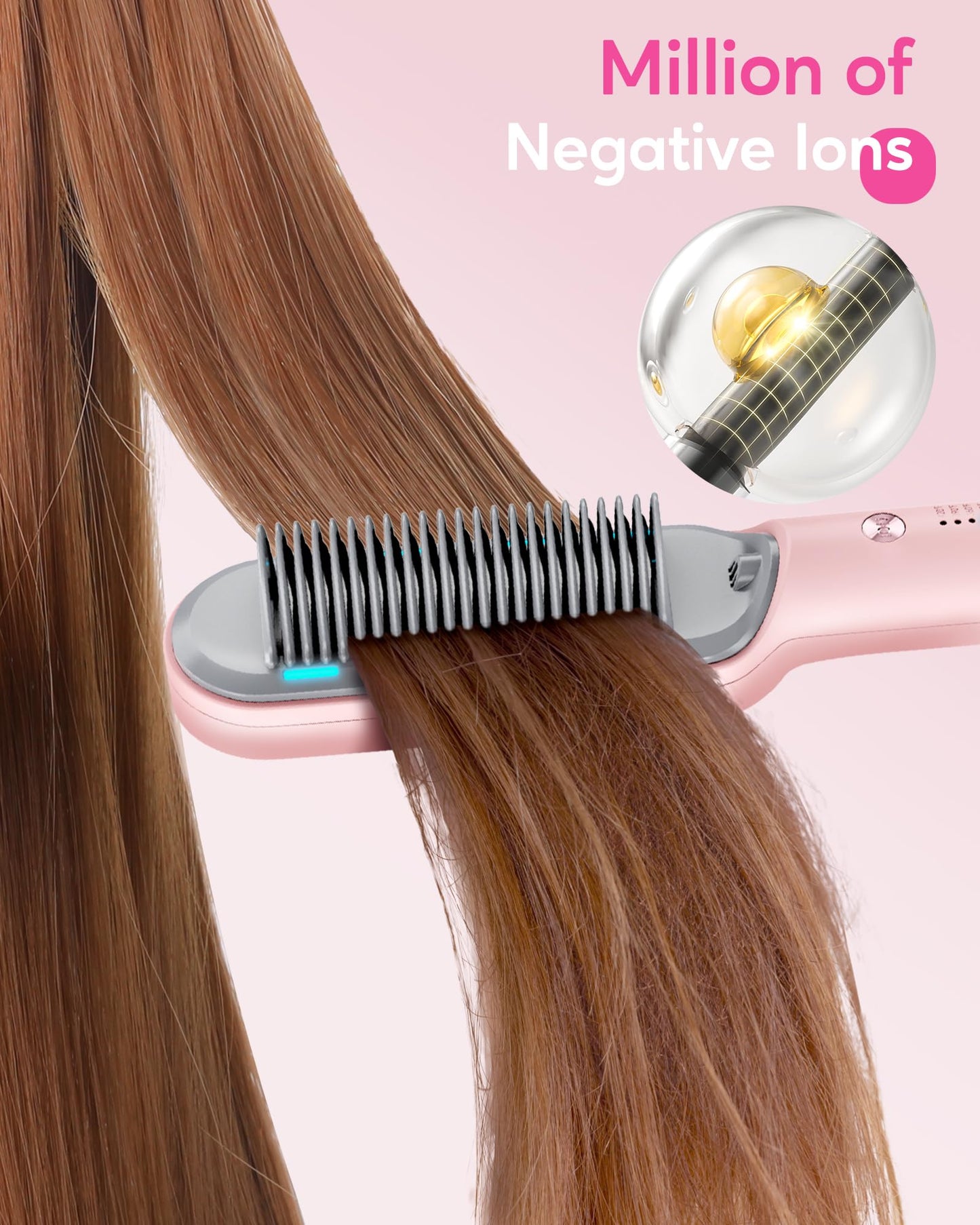 Wavytalk Hair Straightener Brush, Sleek Sweep Ionic Straightening Brush with 6 Temperature Adjust, Anti-Scald Ceramic Straightening Comb Fast Heating for Home Salon, Dual Voltage, Purple.