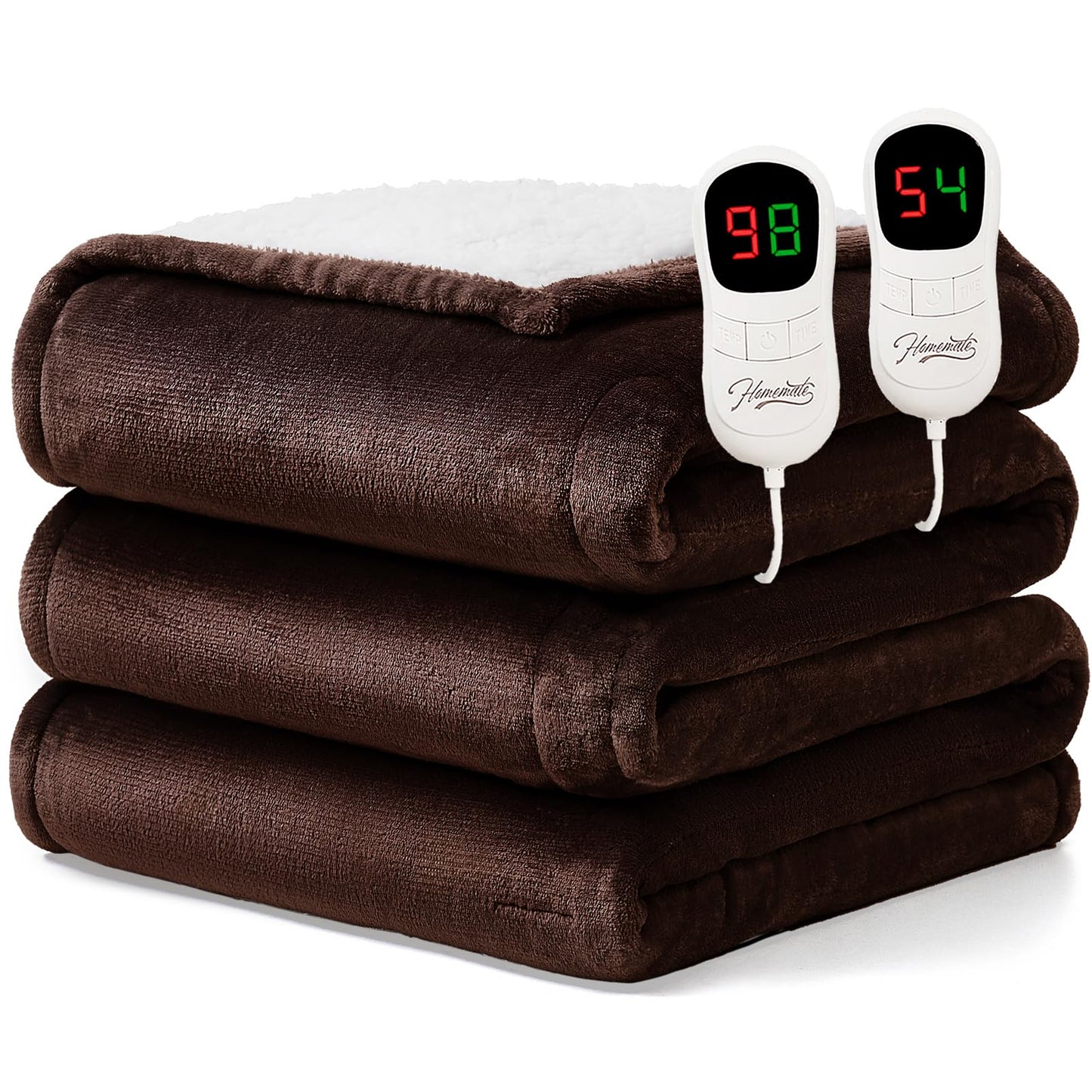 Homemate Heated Blanket Electric Throw - 50"x60" Heating Blanket Throw 1/2/4/6/8 Hours Auto-Off 10 Heat Level Over-Heat Protection Flannel Sherpa ETL Certification