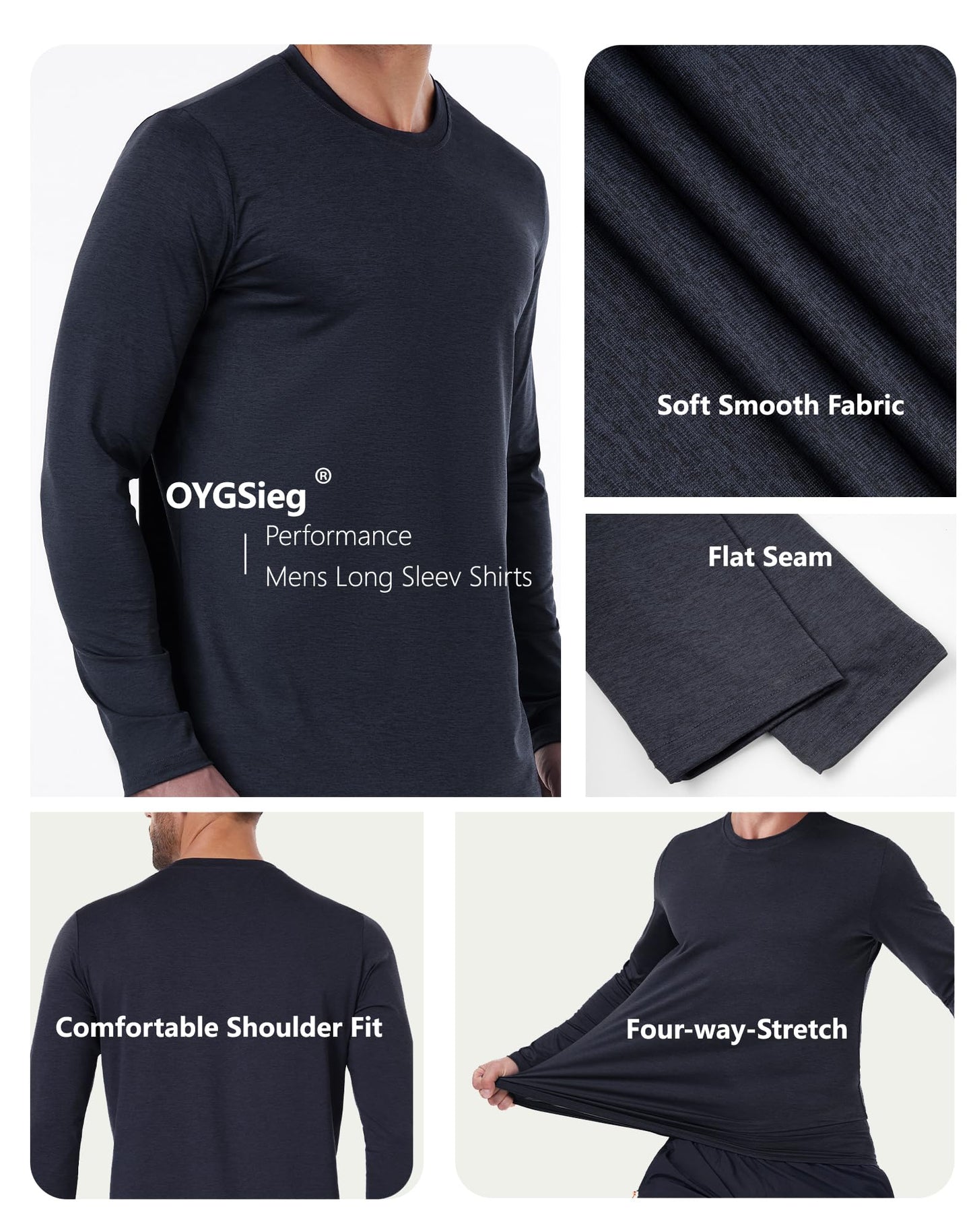 6 Pack Men's Quick Dry Long Sleeve Shirts UPF 50+ UV Sun Protection SPF Moisture Wicking T-Shirt for Casual Workout AM
