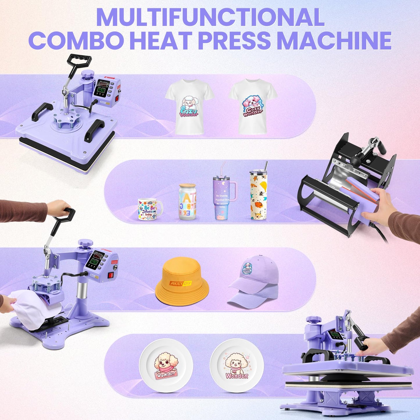 AKEYDIY Upgraded Heat Press Machine 8 in 1 Combo,Digital Multifunction Shirt Press Machine for T Shirts12 X15 Sublimation Machine 360-Degree Swing Away Dual-Tube Heating for DIY T-Shirts Cap & Mugs