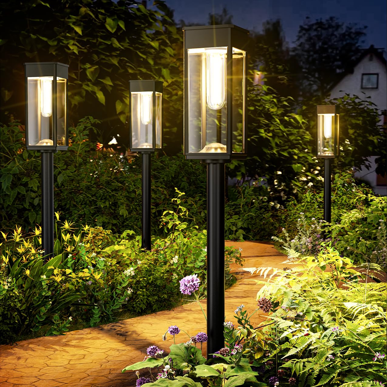 ALFIOT Solar Pathway Lights Outdoor,8 Pack Bright Solar Lights Outdoor,IP65 Waterproof Solar Garden Lights Solar Powered Landscape Lighting for Yard Patio Walkway Driveway Pathway (Warm White)