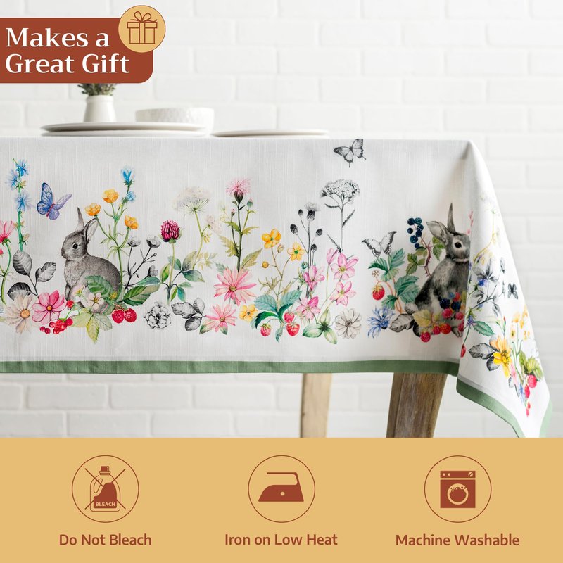 Maison d' Hermine Table Cloth Square Table 100% Cotton 54 x 54 Inches Tablecloth Reusable Decorative for Dining Kitchen Room Farmhouse Home Gifts for Mothers Day Spring Summer - Printemps