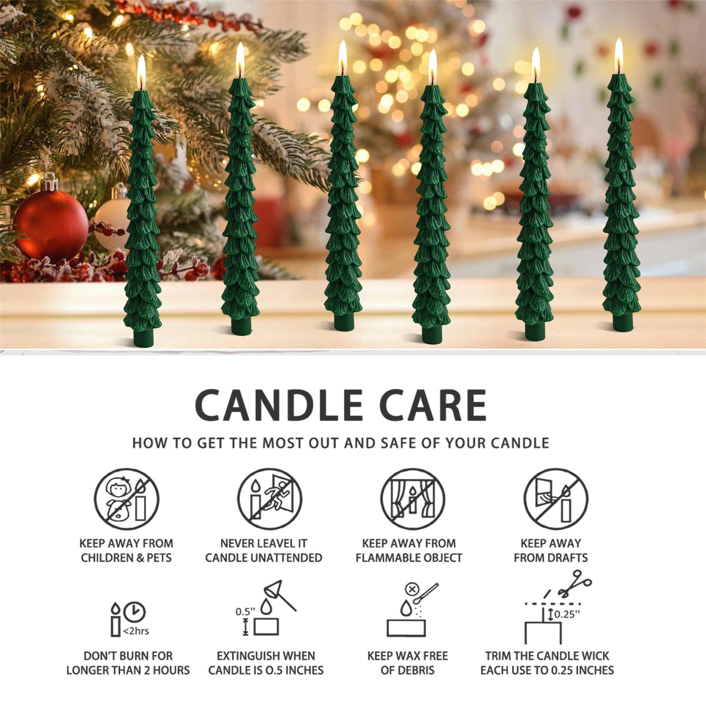 Christmas Tree Candle Green Candlesticks - Gedengni 10inches Unscented Tree Shaped Taper Candles Decorative Tapered Candles Cute Candle Sticks for Holiday Wedding Party Dinner Table Decoration, 2pcs