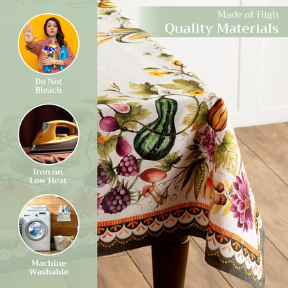Maison d' Hermine Table Cloth Rectangle Table 100% Cotton 60 x 120 Inches Fall Tablecloth Reusable Everyday Use for Thanksgiving Christmas Decorations Dining Farmhouse (Pumpkin Garden - Cloudy Cream)