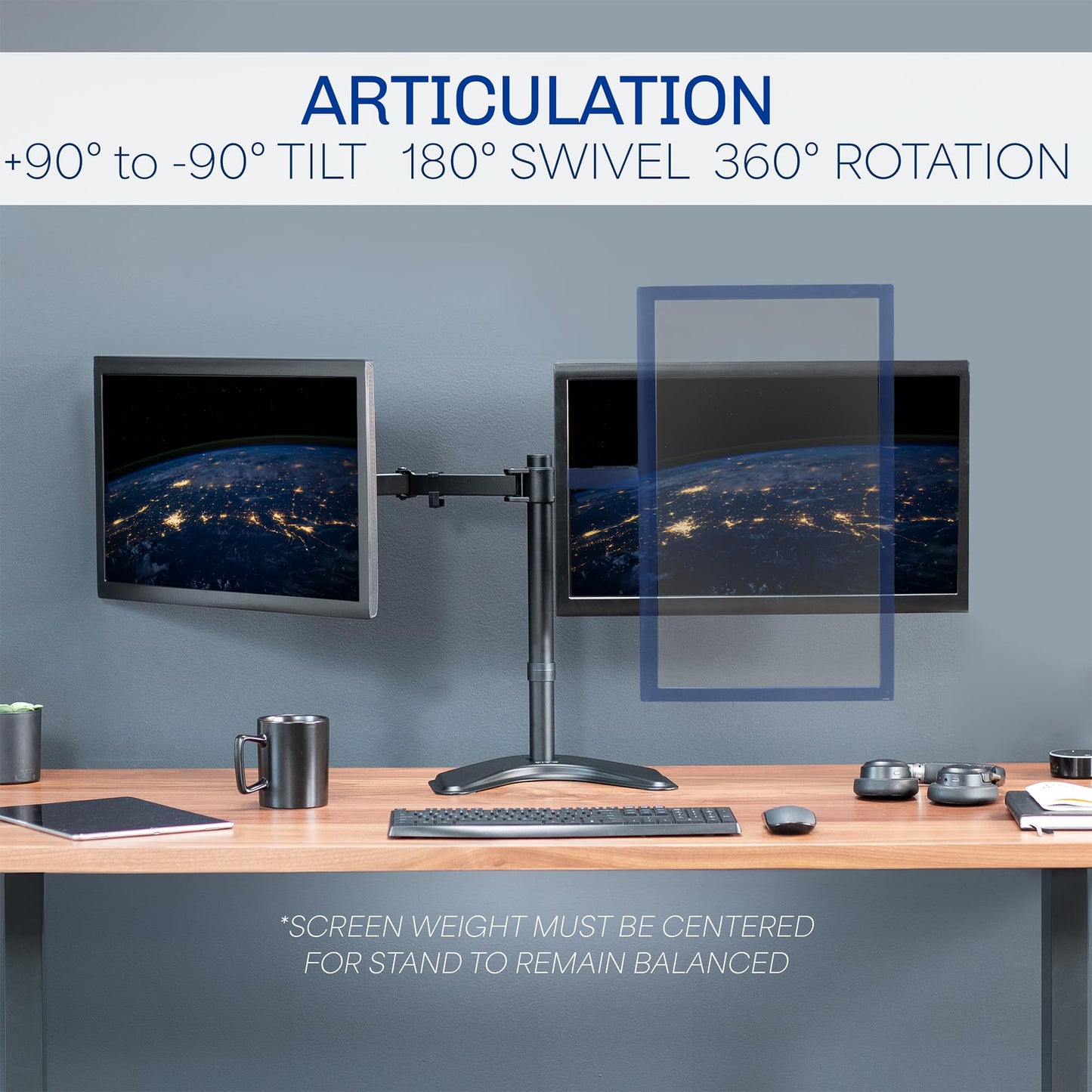VIVO STAND-V002F Dual LED LCD Monitor Free-Standing Desk Stand for 2 Screens up to 27 Inch Heavy-Duty Fully Adjustable Arms with Max VESA 100x100mm