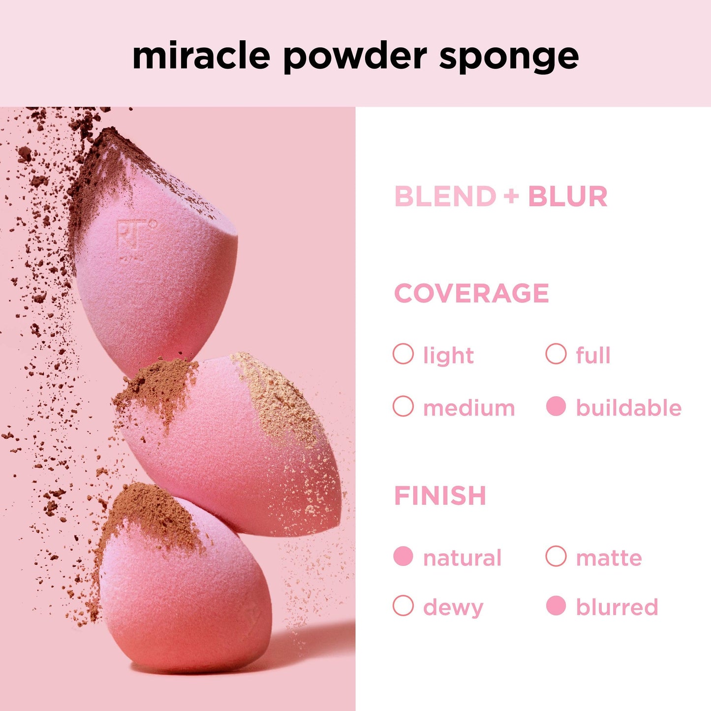 Real Techniques Iconic Blend + Set Makeup Sponge Duo, Makeup Blending Sponges, For Liquid, Cream, & Powder, Cloud Skin, Powder Sponge & Foundation Sponge, Latex-Free, Vegan & Cruelty Free, 2 Count