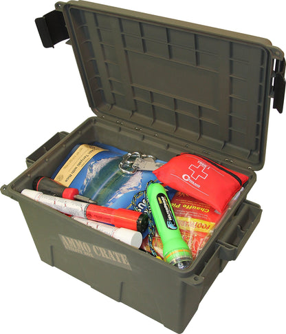 MTM ACR7-18 Ammo Crate Utility Box, Ammo, survival or hunting gear storage, O-Ring seal for water resistant dry storage, Double padlock tabbed for security, Carries 65lbs of gear, Army Green