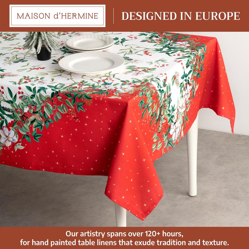 Maison d' Hermine Table Cloth Rectangle Table 100% Cotton 70 x 90 Inches Fall Tablecloth Reusable Everyday Use for Thanksgiving Christmas Decorations Dining Farmhouse Party (Noel)