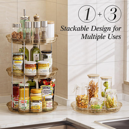 LAMU 2 Tier Lazy Susan Turntable Organizer 9.25'' Rotating Spice Rack Organization for Cabinet, Kitchen, Pantry, Countertop, Bathroom, Vanity, Medicine Cabinet Organizer, Clear