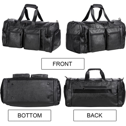 Travel Bag with Shoe Pouch,Weekender Overnight Bag Leather Large Carry On Bag