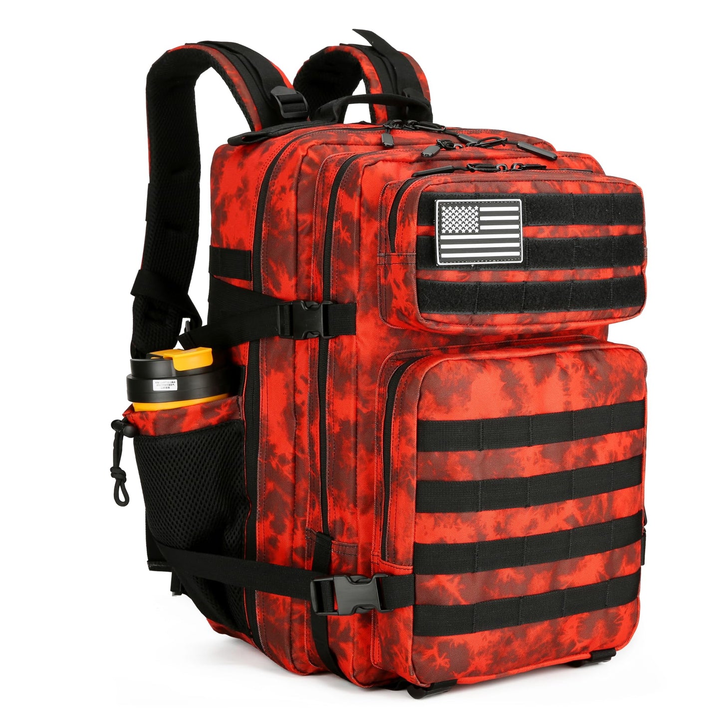 Lovelinks21 45L Tactical Assault Backpack 3 day assault pack with Molle Waterproof backpack Rucksack for Tactical Backpacks (Red water pattern)
