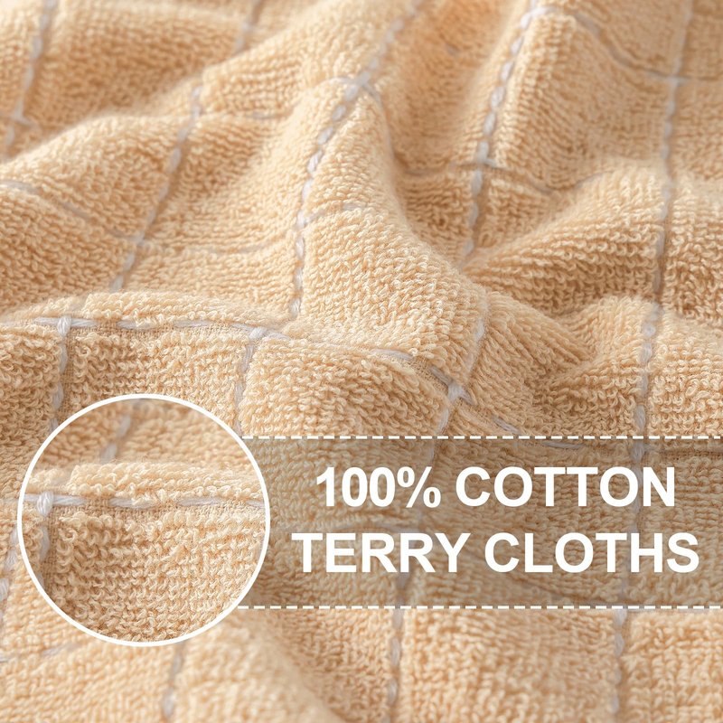 Homaxy 100% Cotton Terry Kitchen Towels(Apricot, 13 x 28 inches), Checkered Designed, Soft and Super Absorbent Dish Towels, 6 Pack