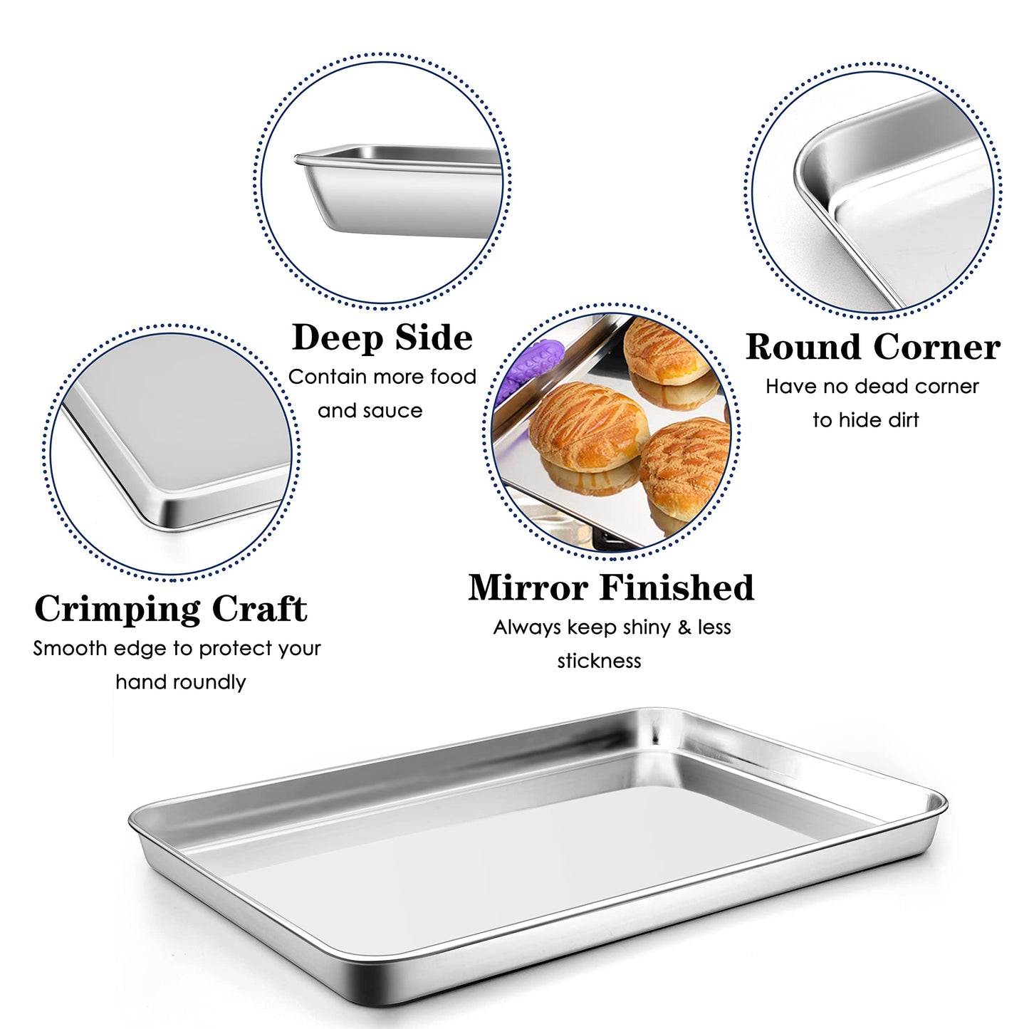 P&P CHEF 16 Inch Baking Cookie Sheet, Oven Pan Tray Stainless Steel Sheet Pan for Kitchen, Oven Bakeware for Multi Uses, Shiny Look & Dishwasher Safe, Healthy & Heavy Duty, 3Pcs