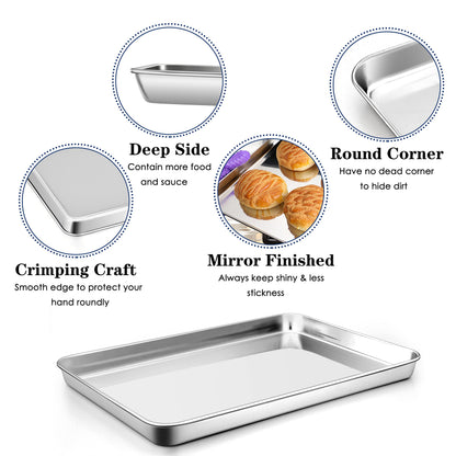 P&P CHEF 16 Inch Baking Cookie Sheet, Oven Pan Tray Stainless Steel Sheet Pan for Kitchen, Oven Bakeware for Multi Uses, Shiny Look & Dishwasher Safe, Healthy & Heavy Duty, 3Pcs