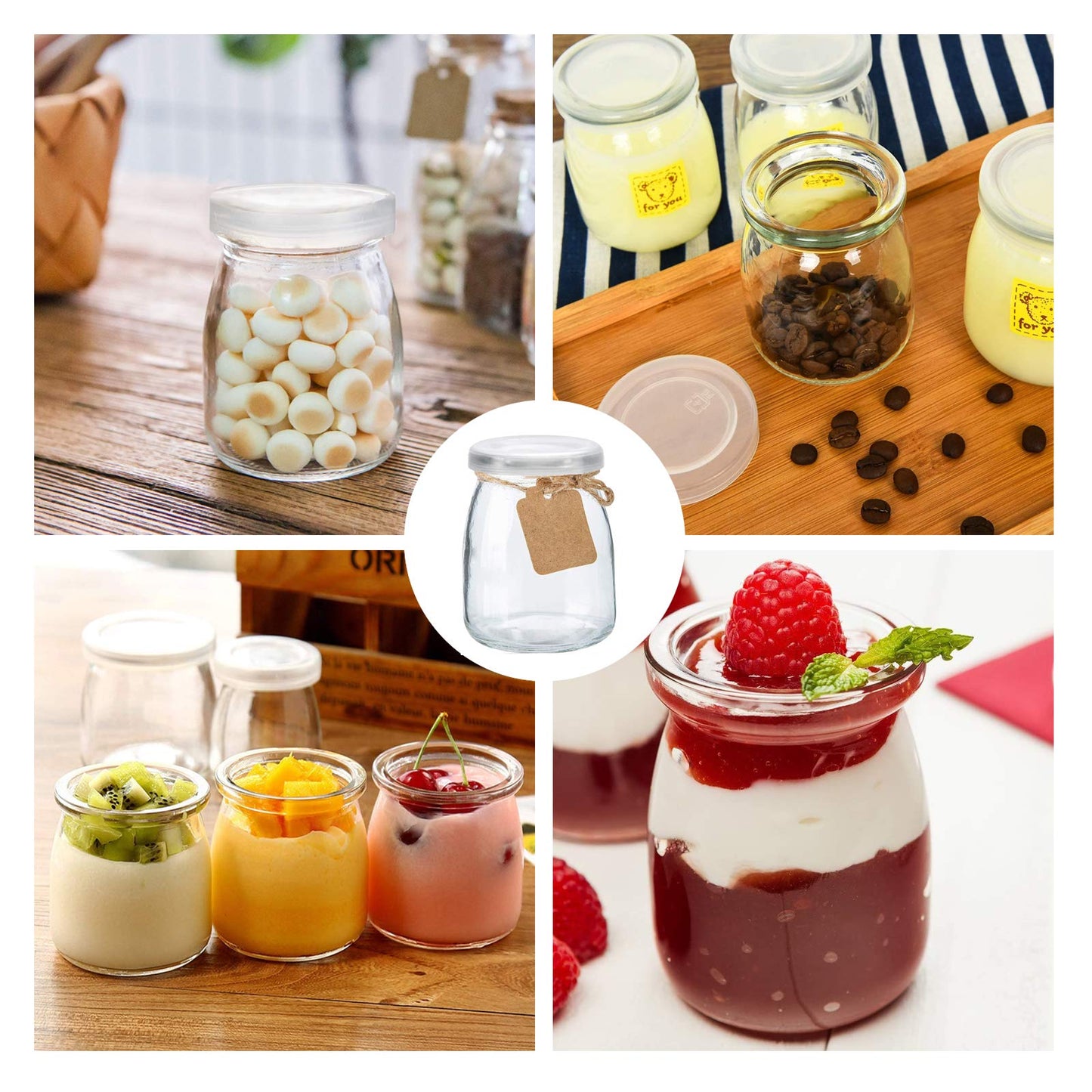 6.7oz Small Glass Jars 20Pack, Clear Glass Pudding with PE Lids and Tags, Spice/Glass Jelly/Yogurt/Candle Containers/Small with Lids (Set of 20)