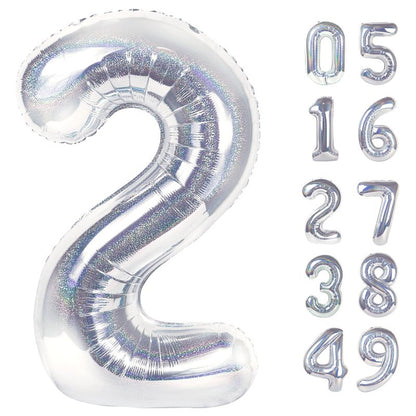 Laser Silver 2 Balloon, Number Balloons 40 Inch, 2nd Balloon Number Birthday Decorations, Second Two Birthday Party Supplies, Number 2 Balloon