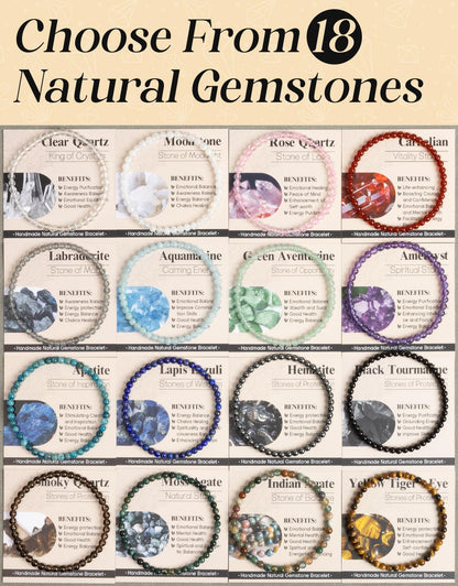 Landorilo Beaded Bracelet for Men Women, 4mm Natural Stone Amethyst Healing Crystal Stretch Bracelets, Ideal Christmas Birthday Jewelry Gifts with Energy Card，Replacement Beads Included