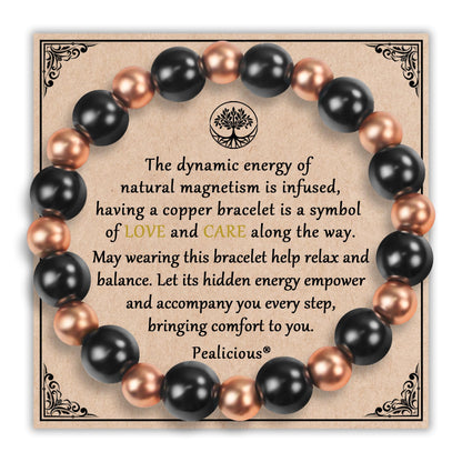 PEALICIOUS Copper Bracelet for Women and Men, 10MM Copper Magnetic Bracelet with 3800 Gauss Magnet Beads as Birthday Gift for Dad, Cooper Hematite Jewelry Pulsera De Cobre Para Mujer for Parents