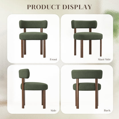 smartue Wooden Dining Chairs Set of 4, Upholstered Kitchen Chairs with Solid Wood Legs, Mid Century Dining Room Chair with Ergonomic Curved Backrest for Kitchen Dining Vanity, Green