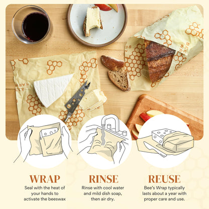 Bee's Wrap Beeswax Wraps for Bread - 2 Pack Beeswax Bread Wrap for Sourdough & Bread Storage - Plastic Free Made in USA Reusable Natural Food Wrap - & Honeycomb