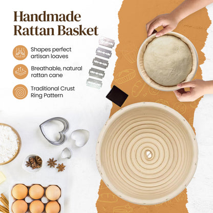 Nuvèro·Homz Sourdough Bread Baking Supplies, Banneton Bread Proofing Basket 9 Inch Round Sourdough Kit with Tools & Supplies, Proofing Baskets for Sourdough Bread Baking - Ideal Gift Set for Bakers