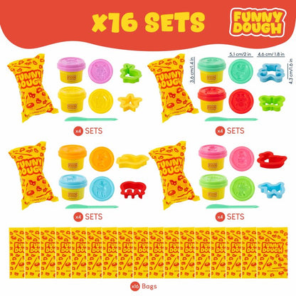 BONNYCO Play Dough Set with Molds and Goody Bags, Pack 16 Party Favors for Kids Age 3-9. Bulk Gifts, Kids Toys, Mini Birthday Games, Stocking Stuffers, Arts and Crafts Kit for Classroom
