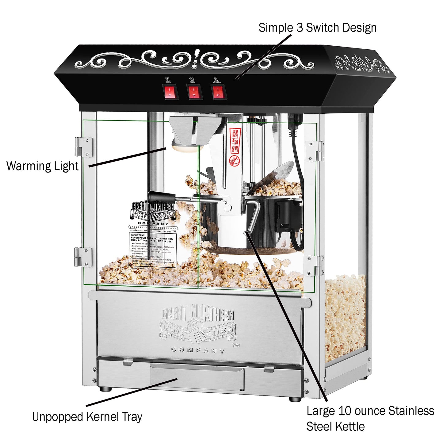 Perfect Popper Countertop Popcorn Machine - Commercial 4.5-Gallon Hot Air Popper with Antique Look and Warming Deck, Black - by Great Northern Popcorn