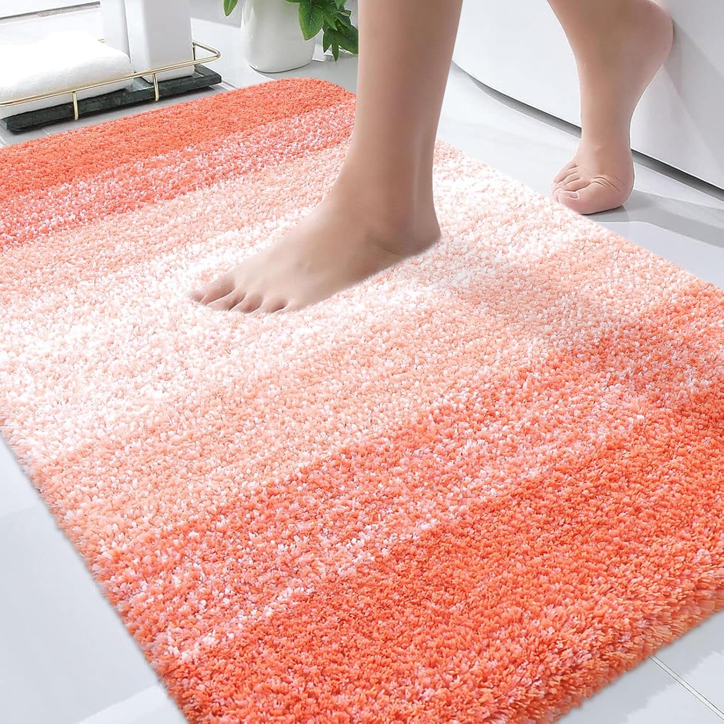 OLANLY Bathroom Rugs - Extra Soft Microfiber Mat 36x24 | Quick Dry, Machine Washable, Rubber Backing, Coral