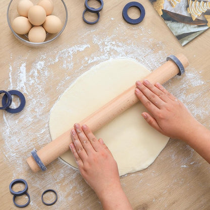 Adjustable 17.5 Inches Wood Rolling Pin with Thickness Rings for Baking -Non Stick Wooden Dough Roller Pin with Spacer Bands for Cookie,Pie Crust, Pastry Fondant By Folksy Super Kitchen(17.5, Grey)