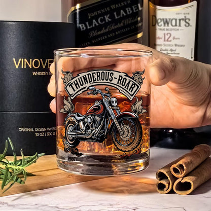 Vinoveltty Motorcycle Whiskey Glass, Motorbike Birthday Gifts for Men Dad Biker, Fathers Day Christmas Gift for Dad Brother Husband, Whiskey Tumbler(300 ML)