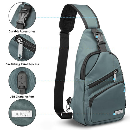 AMJ Crossbody Sling Bag Men Women, Casual Shoulder Backpack, Chest Daypack Satchel for Hiking Travel