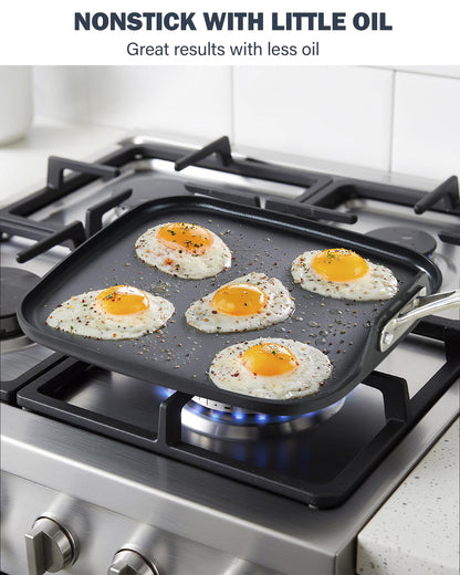 Cooks Standard Nonstick Square Griddle Pan 11 x 11-Inch, Hard Anodized Cookware Griddle Pan, Black
