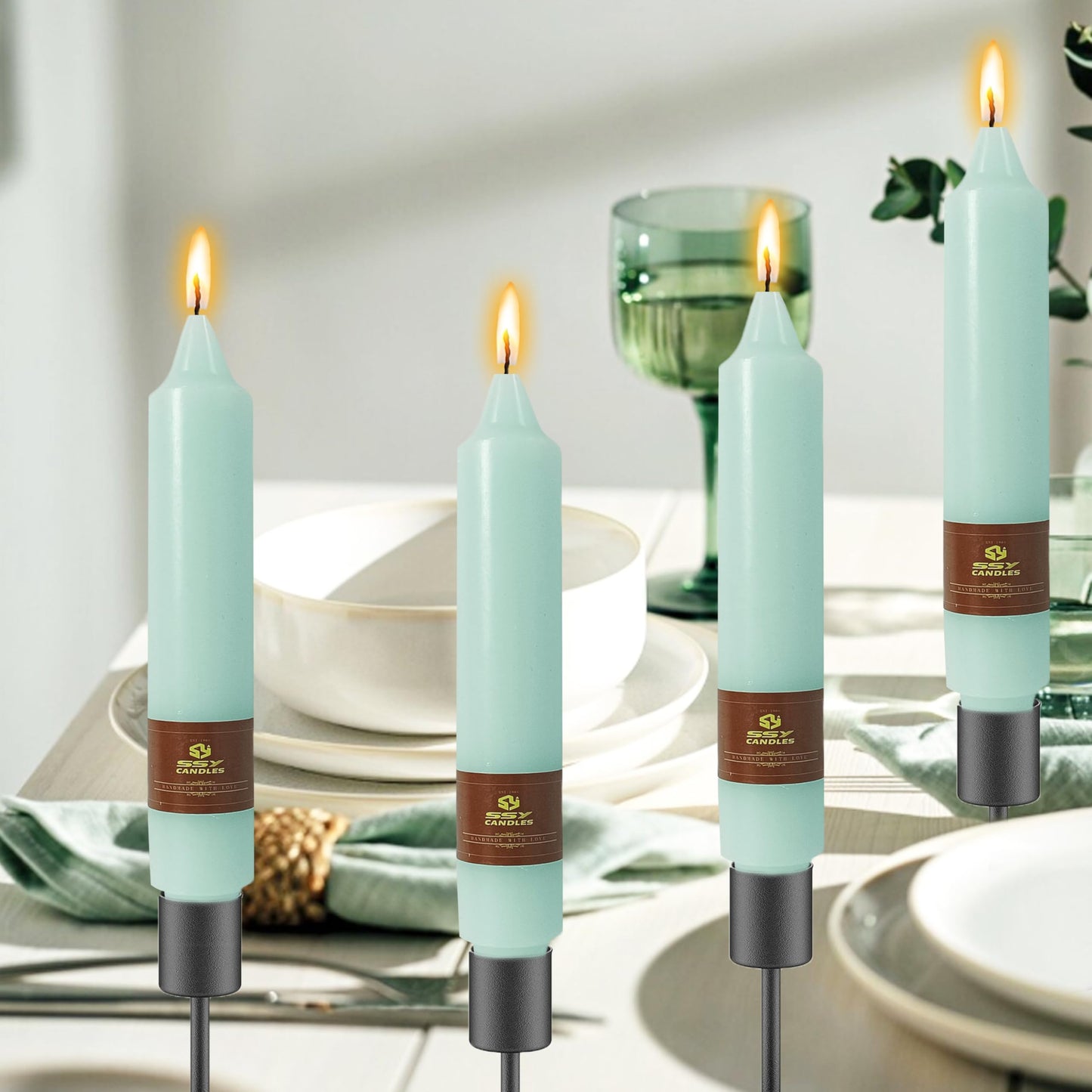 Mint Green Short Taper Candle 7 Inch Candlesticks Unscented Dripless Tapered Candle Set for Home Decor Wedding Party Dinner Candles