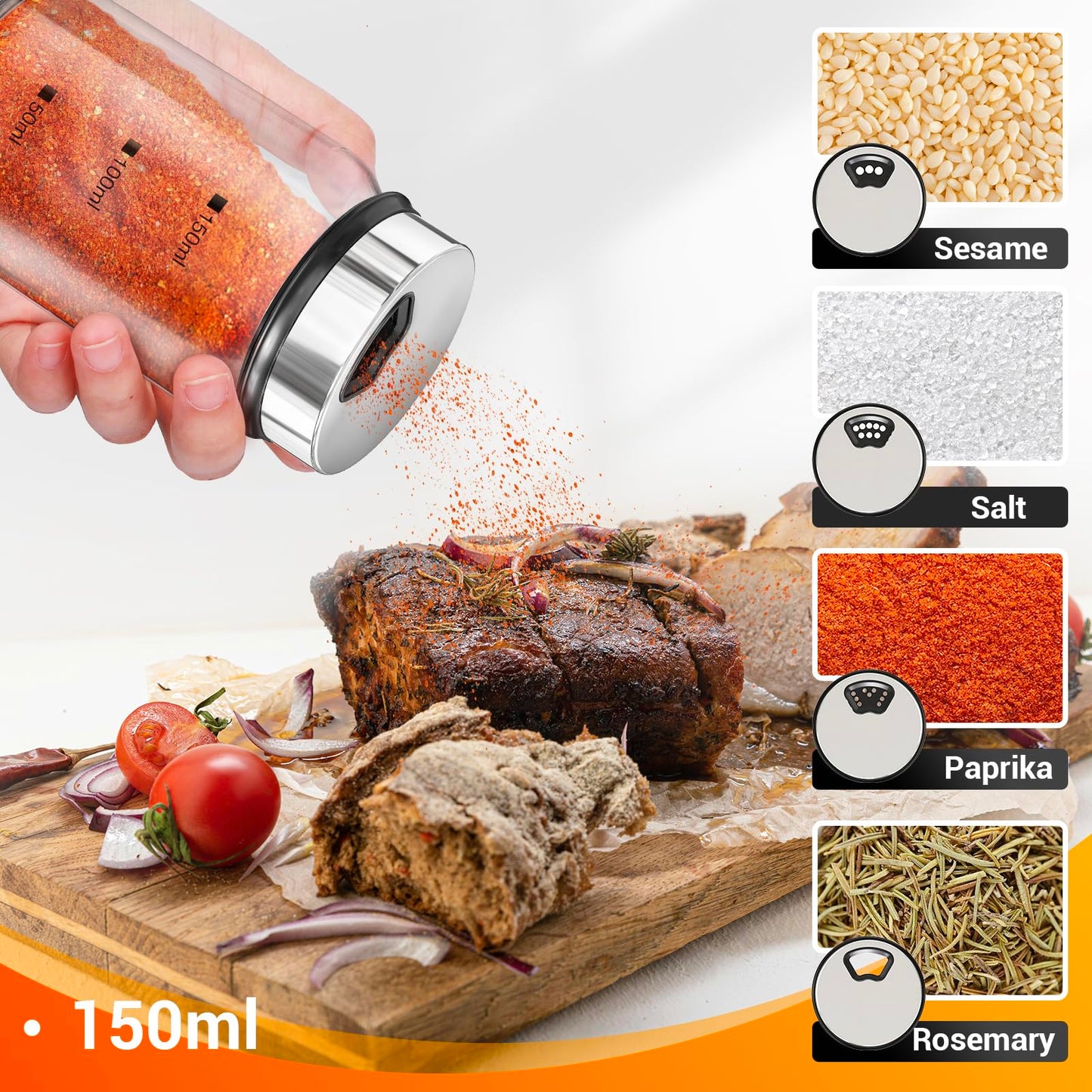 Segarty Spice Jars, 6 Pack 3 oz Spice Bottles with Shaker Lids, Glass Empty Storage Containers with Adjustable Stainless Steel Flow Top for Your Regularly Used Spices
