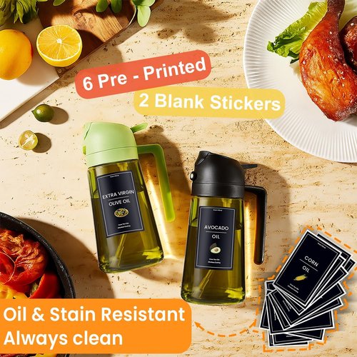 CXINYI - 16oz Olive Oil Dispenser with Stickers | 2-in-1 Sprayer for Cooking & Salad - 2 Black