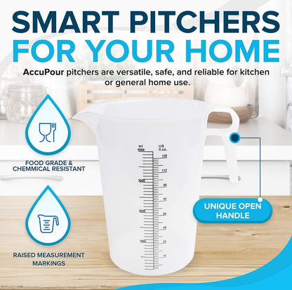ACCUPOUR 128oz (1 gallon) Measuring Pitcher, Plastic, Multipurpose - Great for Oil, Chemicals, Pool and Lawn - Ounce (oz) and Milliliter (mL) Increments (4000 mL)