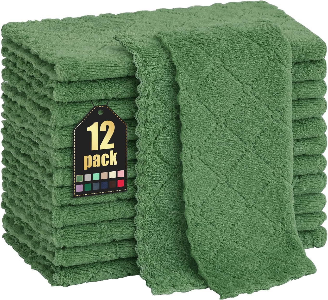 Homaxy 12 Pack Kitchen Dish Cloths (10 x 10 Inches, Grey), Super Soft and Absorbent Coral Velvet Dish Towels, Nonstick Oil Fast Drying Microfiber Cleaning Cloth, No Lint Household Dishcloths