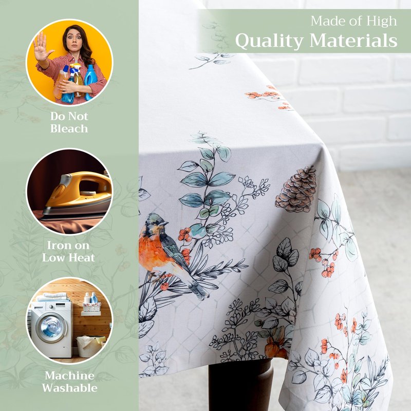 Maison d' Hermine Table Cloth Square Table 100% Cotton 54 x 54 Inches Fall Tablecloth Reusable Everyday Use for Thanksgiving Christmas Decorations Dining Farmhouse Party (Whitish Shabby Chique)