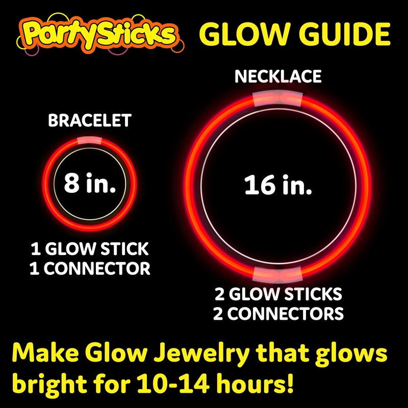 PartySticks Red Glow Sticks - 100pk, 8 Inch Glow in The Dark Light Up Sticks - Party Favors, Decorations, Necklaces and Bracelets with Connectors