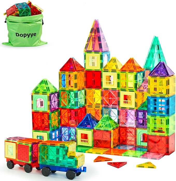 132 PCS Magnetic Tiles Building Blocks with 2 Cars STEM Educational Construction Montessori Toys for Kids Ages 3 4 5 6 7 8 9 Magnet Building Set Gift for Boys Girls