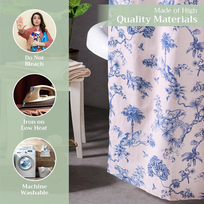 Maison d' Hermine Shower Curtain 100% Cotton One Panel 70"x72" Washable Fabric Shower Curtains for Bathroom, Easy Hanging with 12 Button Holes - Home Hotel Spa Gifts for Mothers Day (Bonobo - Blue)