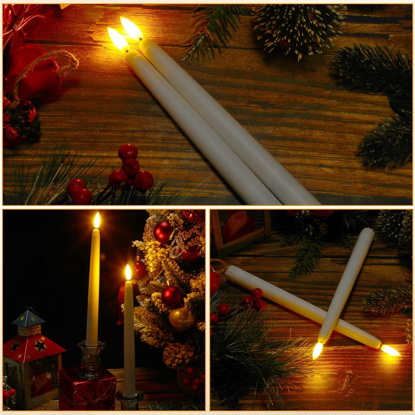 Baquler 50 Pcs 9.7 Inch Flameless Taper Candles Battery Operated Taper Candles Bulk LED Flickering White Candlesticks for Wedding Church Table Centerpiece Halloween Christmas Party Decor