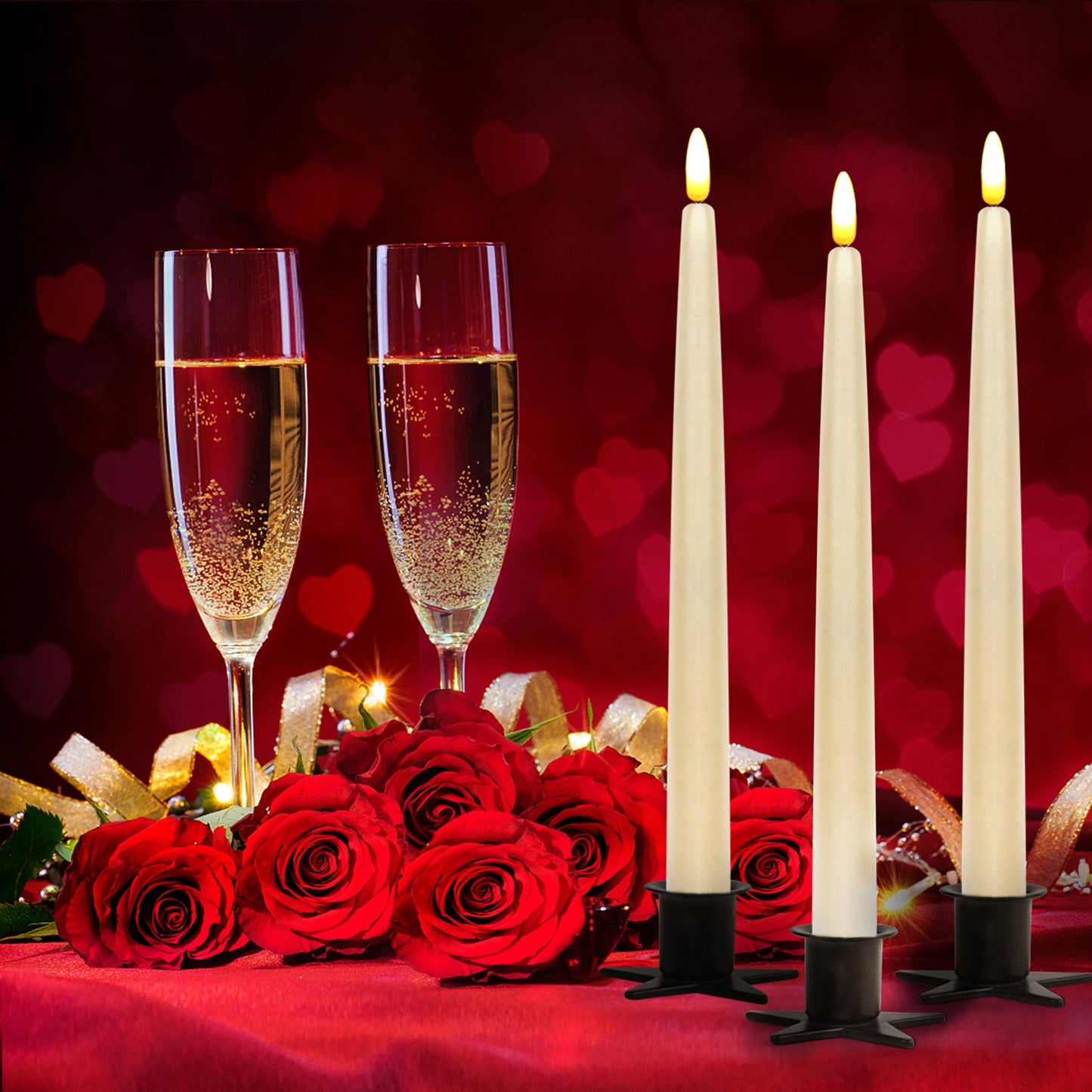 CVHOMEDECO. Flameless Taper Candles with 10-Key Remote, Battery Operated Led Flickering 3D Wick Window Candles Real Wax Finished Home Christmas Party Decor 0.78 x 11 Inch, Pack of 3, Ivory