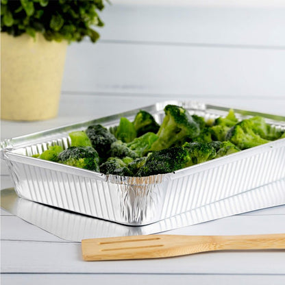 PLASTICPRO Disposable 4 LB Aluminum Takeout Tin Foil Oblong Baking Pans 12'' X 8'' X 2'' Inch With Cardboard Lids - Brownies, Bread, or Lunchbox, Pack of 5