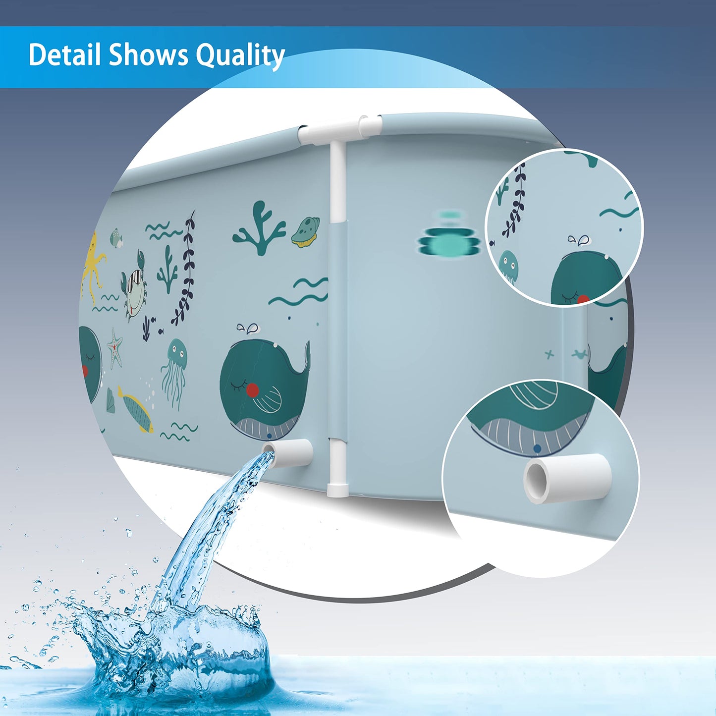 53" Extra Large Portable Foldable Bathtub with Cover for Adult, Family SPA Soaking Tub for Small Bathroom, Thicken Multiple Layer Bathtub with Lid for Shower Stall (53" Ocean Style）