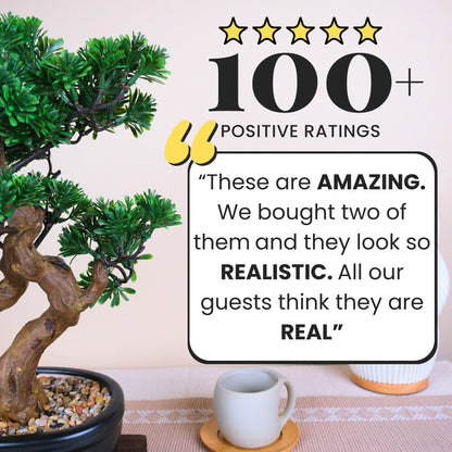 Artificial Bonsai Tree 16" Tall with Realistic Wood and Ceramic Pot, Fake Plants for Home, Bedroom and Office Desk, Japanese Decor