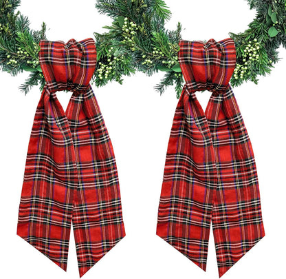 Regine Switzerland Christmas Wreath Sash - Red Buffalo Plaid Satin Ribbon | 5.1 x 54.3" Indoor/Outdoor Decor
