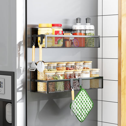 Magnetic Spice Rack for Refrigerator, 4 Pack Magnetic Shelf, Fridge Magnet Organizer with Moveable 8 Hooks, Magnetic Fridge Shelf for Kitchen Organization and Storage (4 Pack)