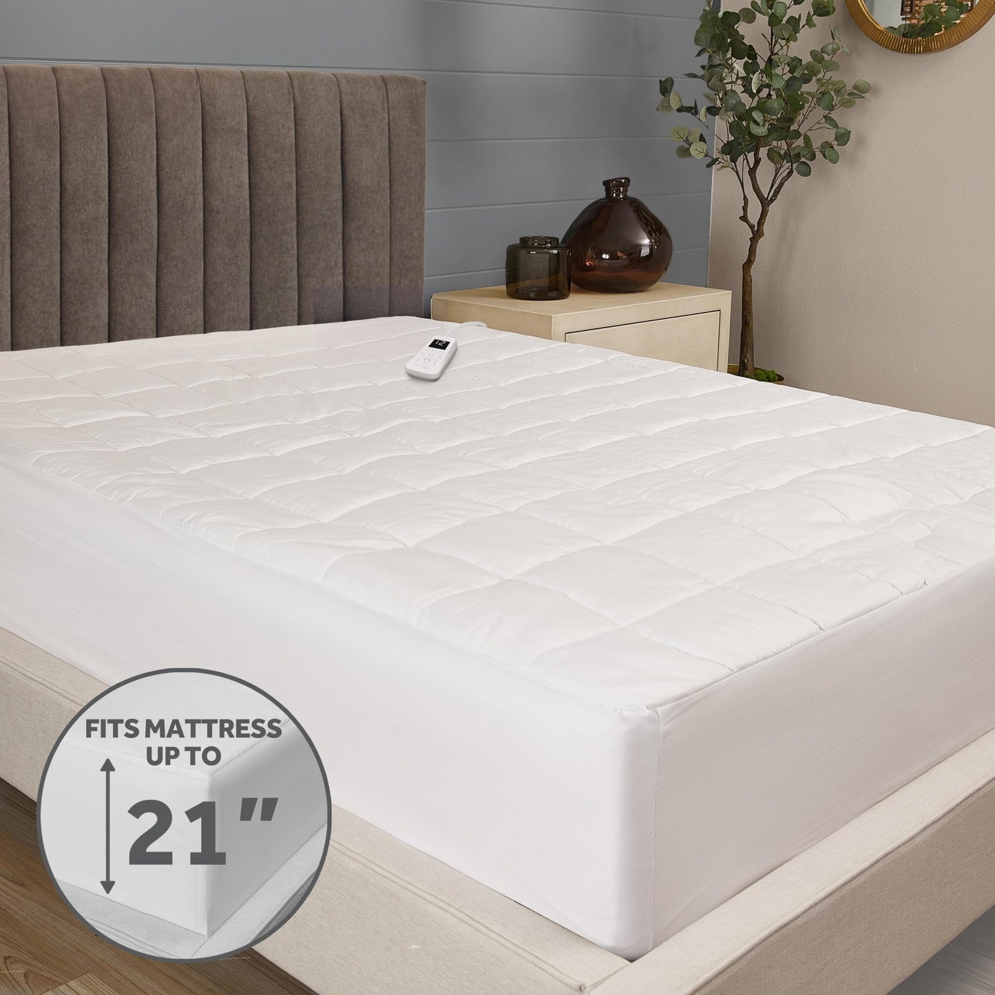 Sunbeam Premium Quilted Electric Heated Mattress Pad Twin 39" x 75" - 12 Heat Settings, 12-Hour Selectable Auto Shut-Off, Fast Heating, Warming Bed, Machine Washable, Extra-Soft Warm Cozy